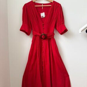 Free People Red Button-Front Midi Dress w/ Belt (NWT) Size S